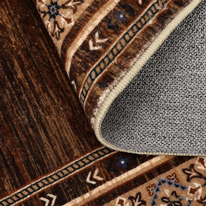 Tapis lavable moderne en simili laine avec envers antidérapant, Brun-roux, 9 x 12 pi