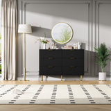 Commode pour chambre à coucher, commode 6 tiroirs cannelée en bois avec poignées dorées