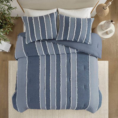 Ensemble d'édredon en coton 3 pièces à rayures, doux et durable avec garniture en jacquard à pinces, idéal pour un confort toute l'année