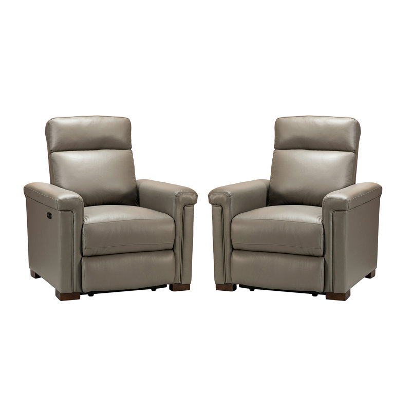Adela 36.02'' W Genuine Leather Power Recliner with Solid Wood Legs, Dove  Genuine Leather