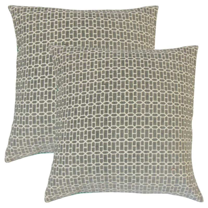 Geometric Feather Reversible Throw Pillow, Gray