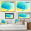 «Turquoise Ink Art on Yellow», impression sur toile-68471631-68471636