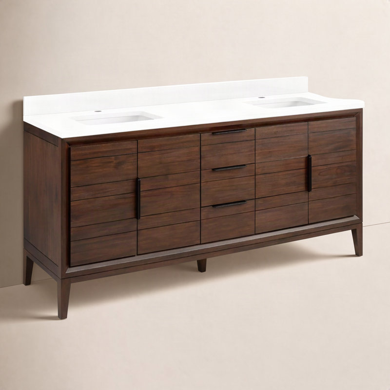 Meuble-lavabo double 72 po Aliso, Quartz blanc à plumes / Java, H 34 po x l 72 po x P 22 po, Monocentre centré