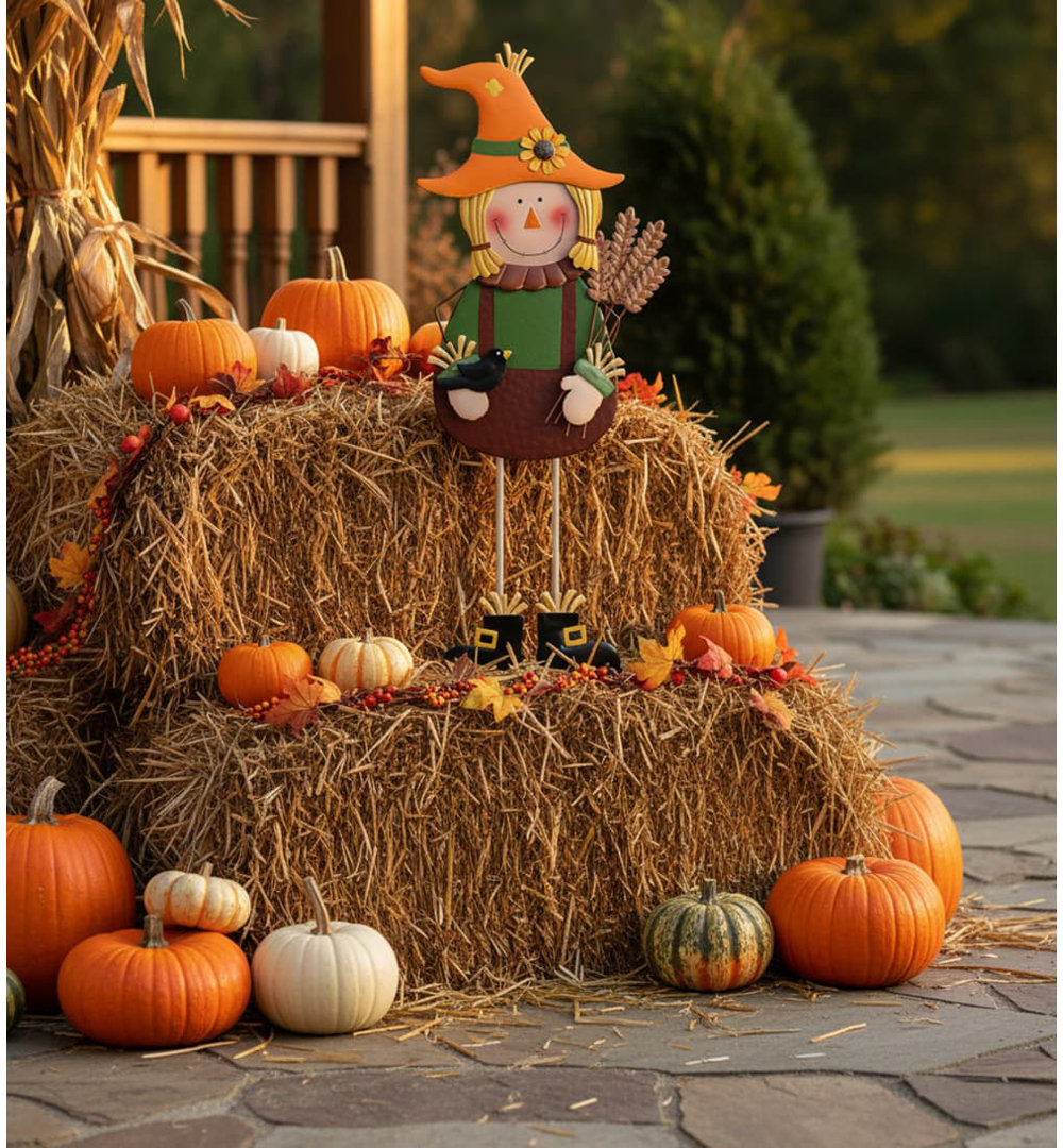 36" Metal Scarecrow Garden Stake | Outdoor Fall & Thanksgiving Decor