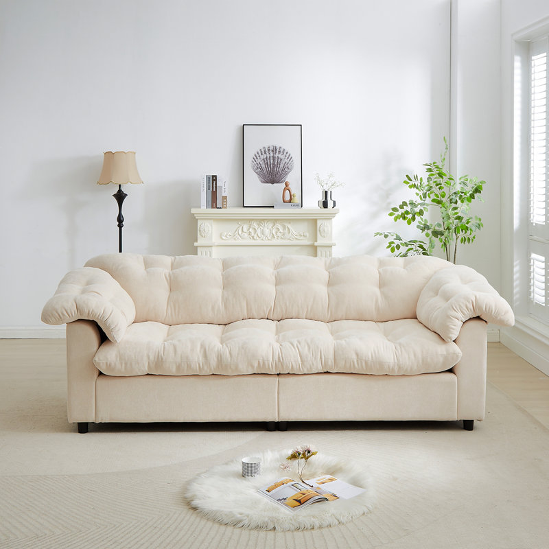 94.8" Chenille Modern Comfort Deep Seat Sofa, Upholstered Fluffy Cloud Sofa Suitable For Living Rooms, Bedrooms, Offices And Apartments, Beige