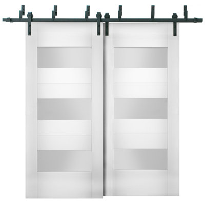 Portes de grange blanches en verre givré Sete