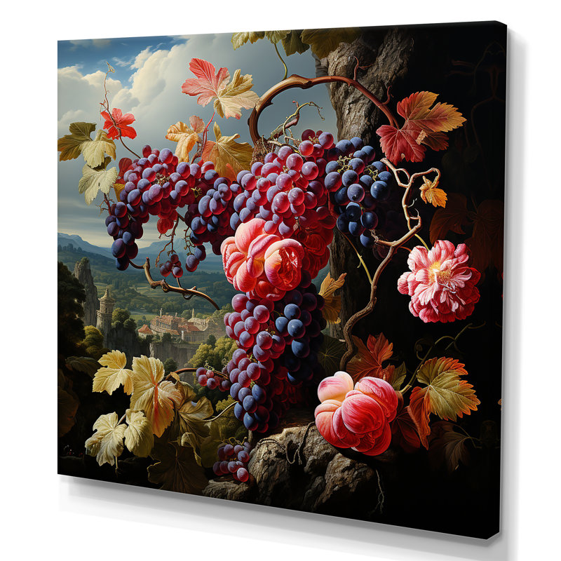 Peinture Renaissance d'un fruit de raisin I - fruits, art mural, Toile tendue, H 16 po x l 16 po x P 1 po