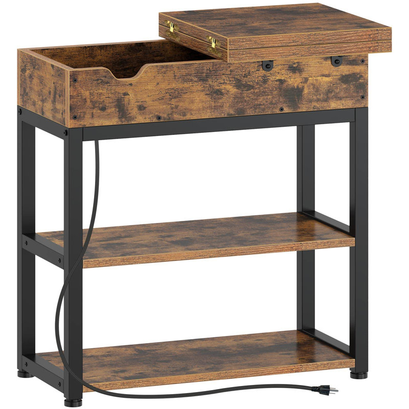 End Table with Storage and Charging Station, Rustic Brown