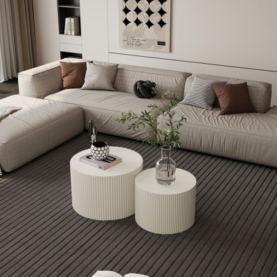Wave Stripe Nesting Coffee Table Set For Living Room, Bedroom, Beige(Set Of 2 Pieces)