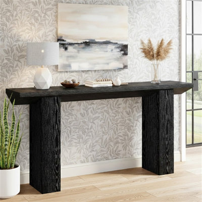 Console 63 po, canapé long en bois
