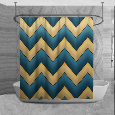 Chevron Shower Curtain Pattern Bathroom Decor Blue