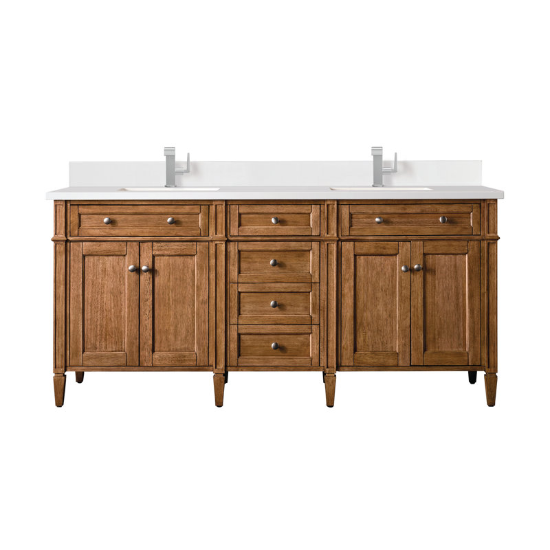 Dussault 72" W Double Vanity, Saddle Brown, White Zeus, 8" Widespread