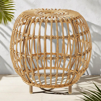 Table d'appoint ronde bohémienne en faux rotin pour l'intérieur et l'extérieur, table d'appoint fabriquée à la main avec tissage ouvert