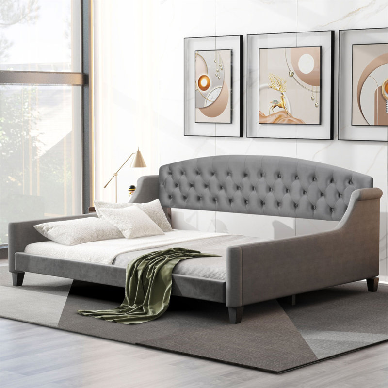 Lit de jour capitonné moderne de luxe, taille double pour une assise ou un lit élégant et confortable