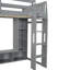 Lit mezzanine simple gris avec bureau, éclairage à DEL, tablettes de rangement et crochet de suspension, rangement pour jeux vidéo en bois, portemanteau
