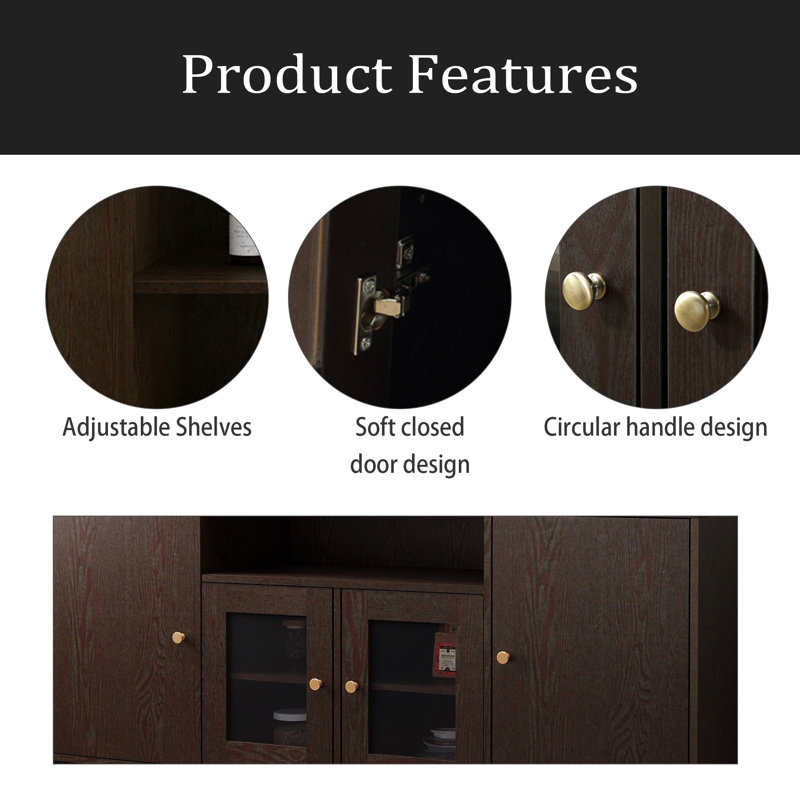 Buffet console, armoire multimédia avec tablettes réglables