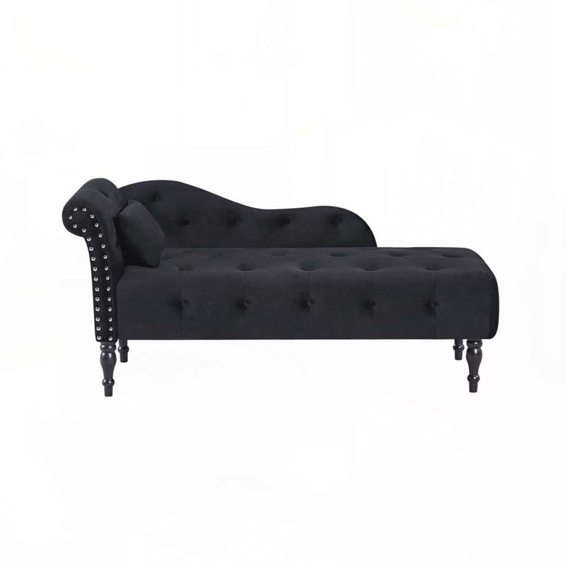 Méridienne intérieure veloutée capitonnée à boutons et garniture cloutée, Noir