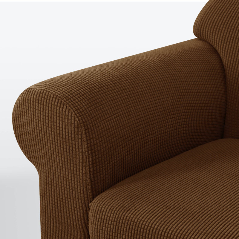 Soft Spandex Stretch Box Cushion Sofa Slipcover, 104cm H x 235cm W x 107cm D, Coffee