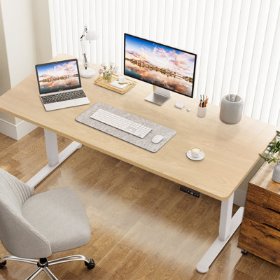 Height Adjustable T-Shaped Computer Desk 180 x 80cm Electric Standing Desk with USB Charging