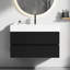 36" Grace Walnut Bathroom Buffet - Wall Mounted With Glossy White Sink And Soft Black Drawer Buffets Vanity Unit Basin Bottom Drawers