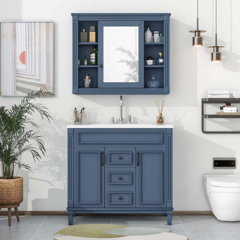 Ensemble de meuble-lavabo simple 36 po Clenon, Bleu