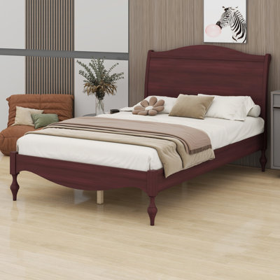 Timeless Vintage Wooden Platform Bed with Arched Headboard