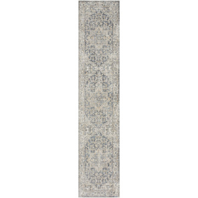 Nourison Astra Machine Washable 2' x 6' Grey Blue Vintage Indoor Rug