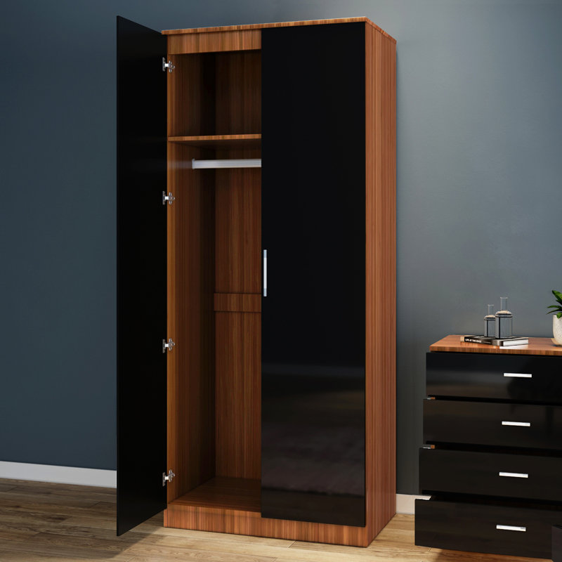 2 Door Manufactured Wood Wardrobe, Black/Walnut