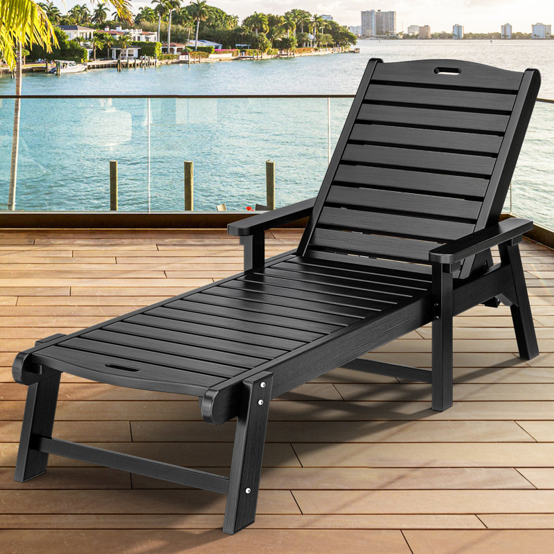 Alizay 78.7" Long Reclining Outdoor Chaise Lounge, Black