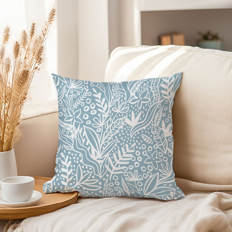 Botanical Dusty Blue Plants Modern, 16"H x 16"W