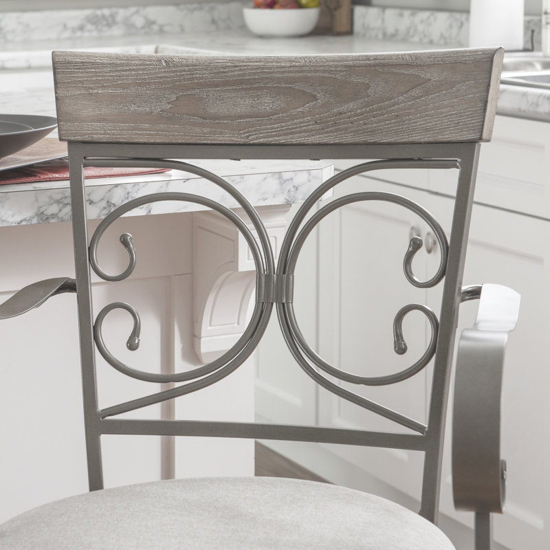 Lowry Swivel Upholstered Counter Stool with Metal Frame, Counter Stool (24.5” Seat Height), Pewter