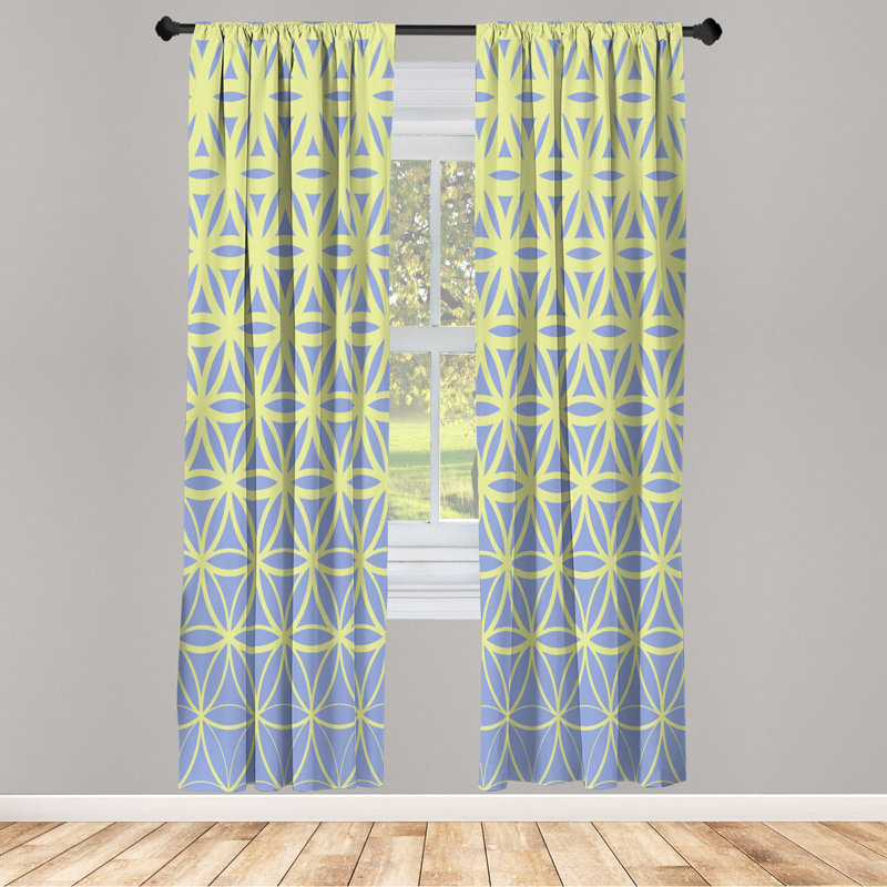 Microfiber Floral Semi-Sheer Rod Pocket Curtain Panels, 28" W x 84" L, Yellow/White