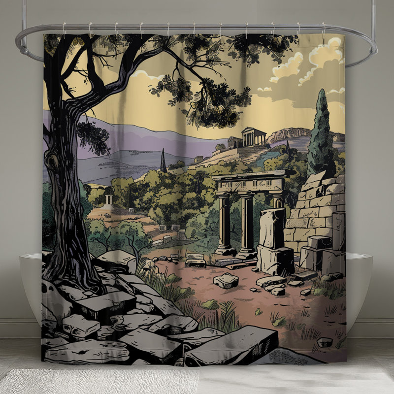 Rideau de douche ruines antiques - décor de salle de bain pittoresque méditerranéen, L 70 po x H 93 po