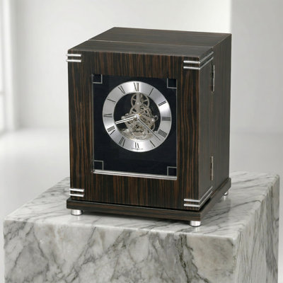 Mantel Clock Cremation Urn for Human Ashes Adult Male & Female, Ebony Finish Urn Box with Visible Moving Gears and Silver Trim