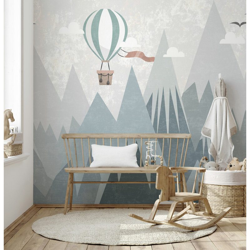 Papier peint amovible montgolfière Soft Sky Mountains, L 48,96 po x l 75 po