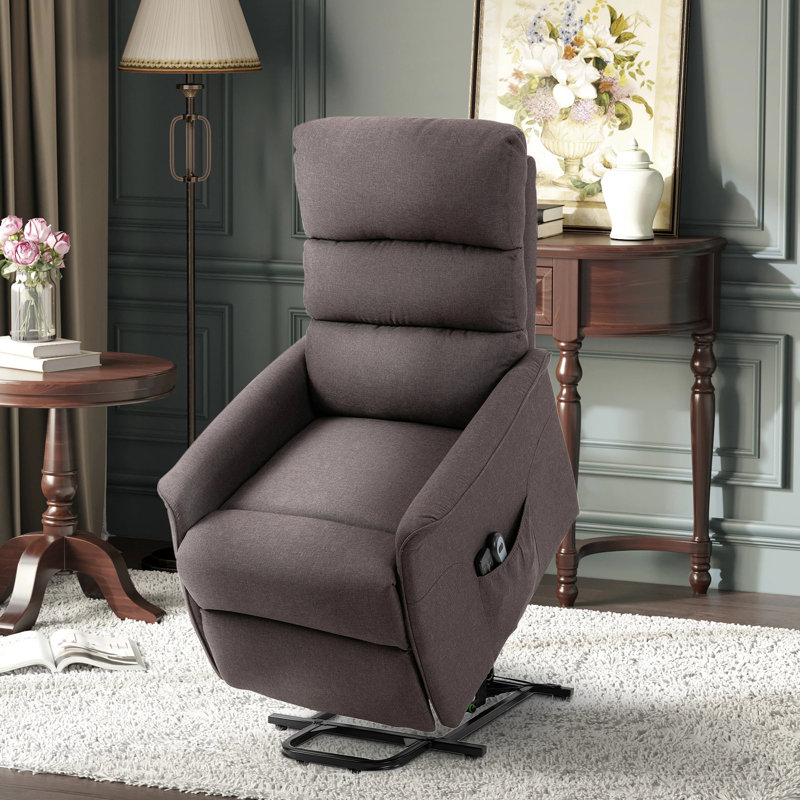 Fauteuil inclinable électrique lève-personne rembourré, Lin 100 % brun