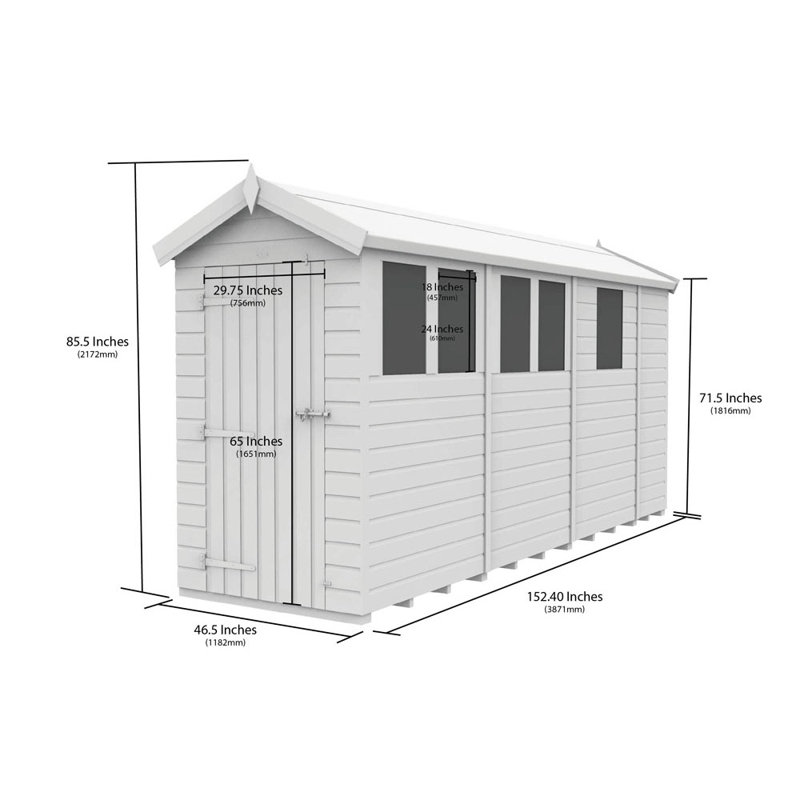 4ft x 13ft Apex Shed - Single Door with Windows