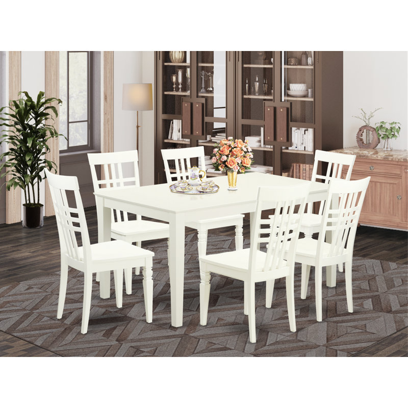 7 Piece Dining Table Set Consist of a Rectangle Kitchen Table and 6 Dining Chairs, Linen White, 7 Pieces: 1 Table, 6 Chairs