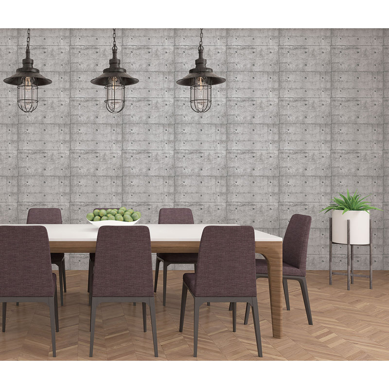 Grunge Concrete Blocks Effect 33' L x 21" W Wallpaper Roll, Putty