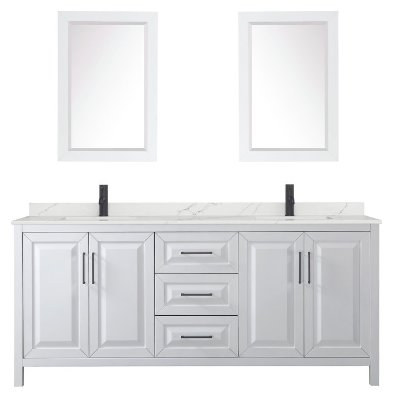 Daria 80'' W Vanity, Matte Black, White, White Quartz