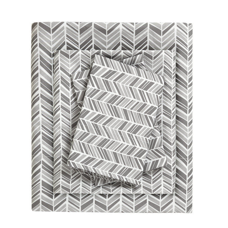 Chevron Printed Microfiber Sheet Set, Blue, Queen