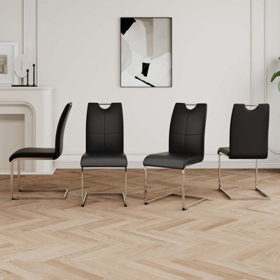 Chaise de salle à manger en polyuréthane avec pieds argentés (ensemble de 4)