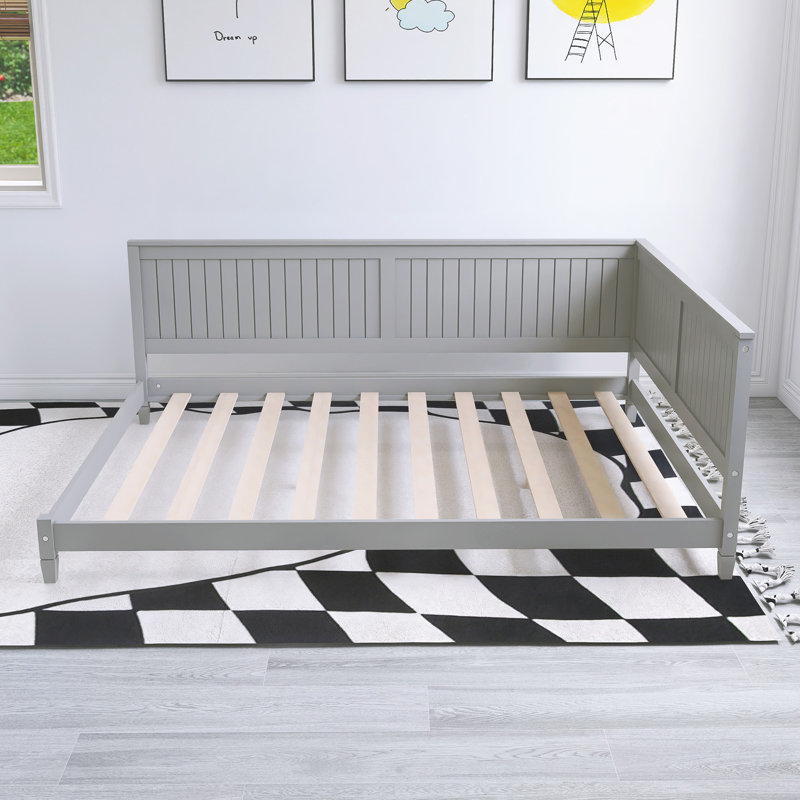 Lit double 80 po x 58 po en bois blanc, Gris