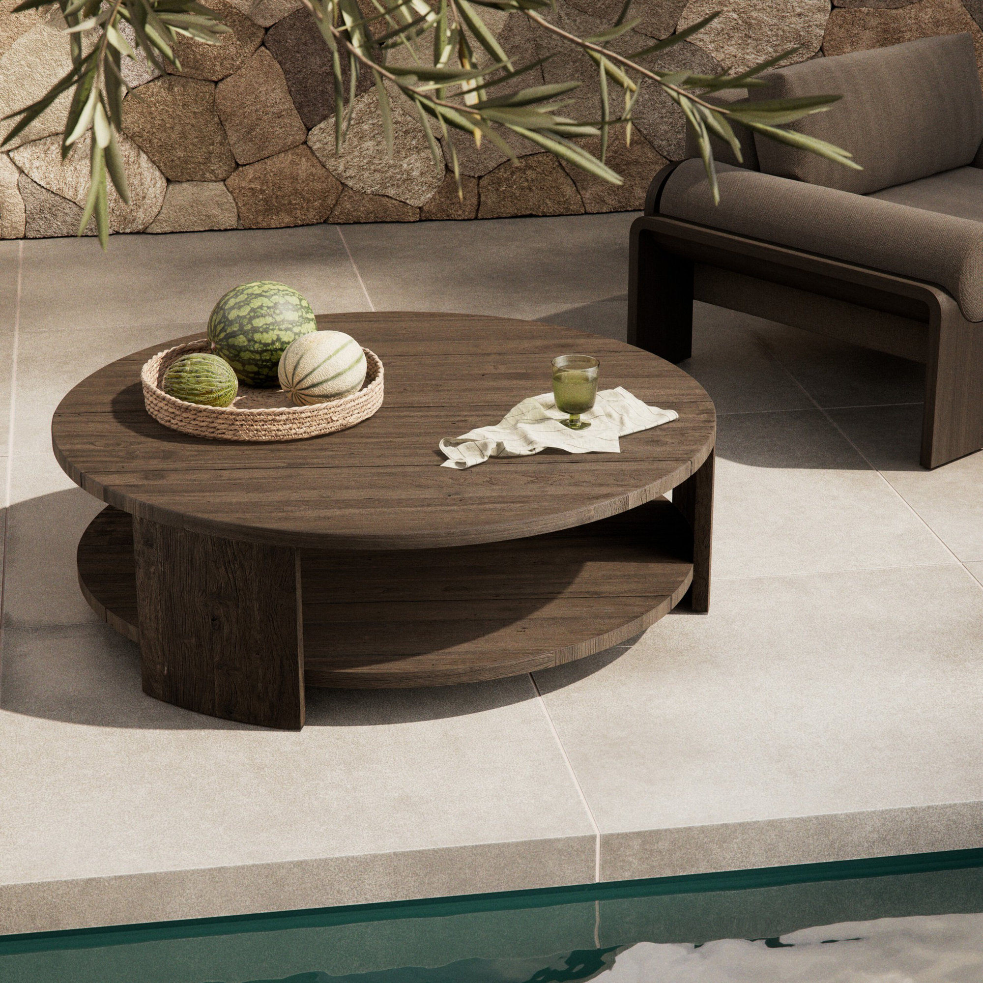 Boston Outdoor Round Coffee Table-Stained Heritage Brown-FSC