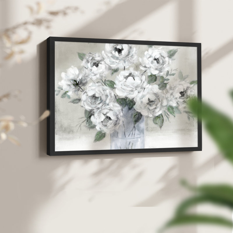 Tender White Roses -Framed Print - Restickable, H 8 po x l 10 po, Noir, noir, noir, noir