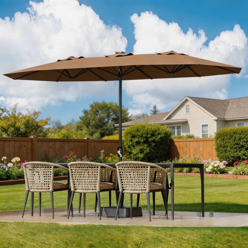 Grand parasol de patio avec base incluse, Brun