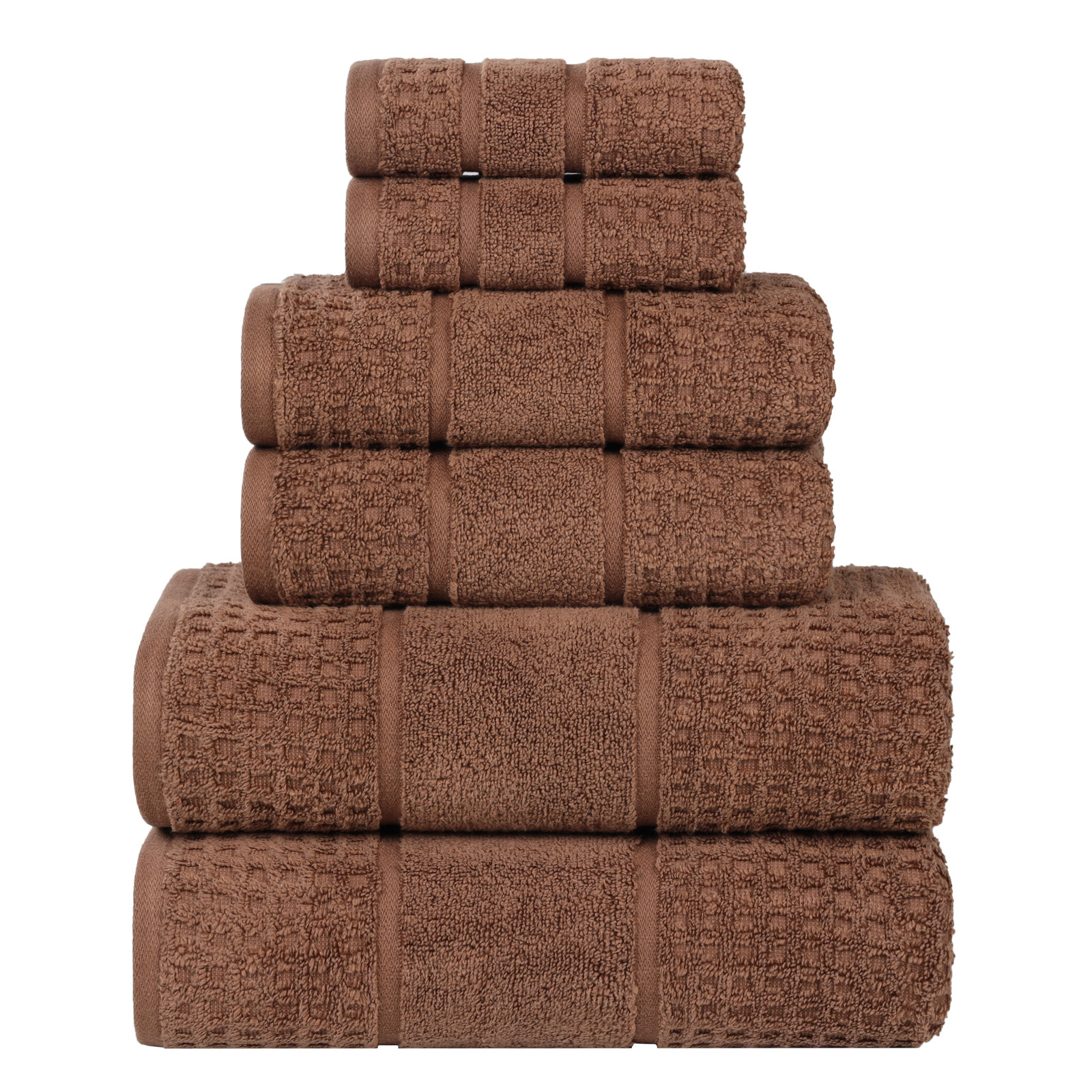 Hisela 3-Piece Waffle Cotton Towel Set, Chocolate, 6 Piece Towel Set