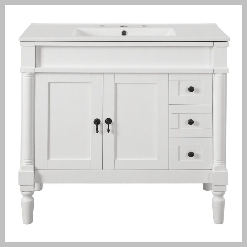 Meuble-lavabo 36 po avec lavabo en céramique, tiroirs standard, portes à fermeture douce, tablettes réglables, armoire de rangement moderne pour petites et moyennes salles de bain