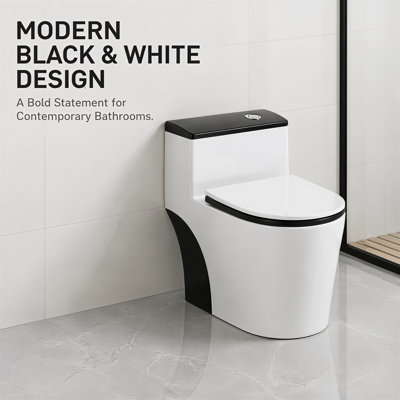 WATERMONY 1.6 GPF Elongated 16.1 Comfort Height Chair Height Floor Mounted One-Piece Toilet with Seat Included