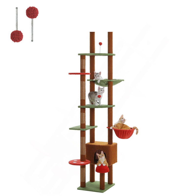 Arbre à chat réglable avec hamac et poteau à griffes pour chats d'intérieur